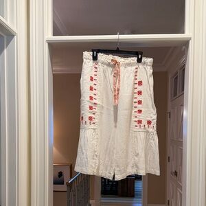 Anthropologie white cotton Shorts with Red Embroidery